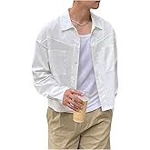 SHENHE Men's Casual Button Down Shirt Long Sleeve Loose Fit Solid Going Out Shirt with Pockets