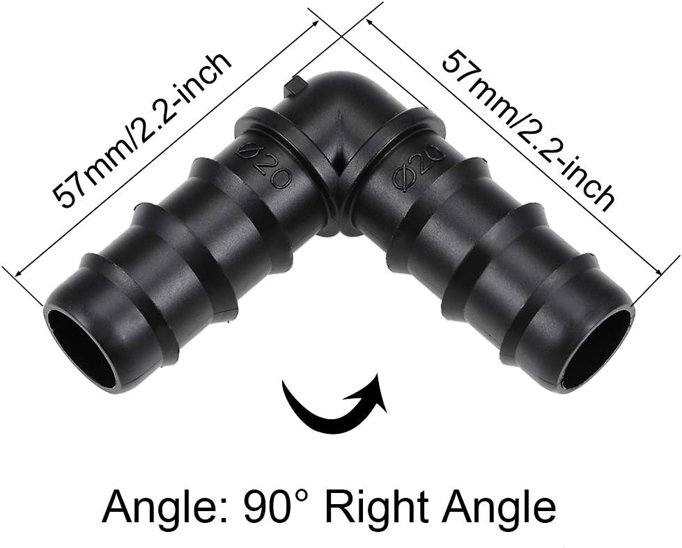 sourcing map Barb Drip Pipe Connector 20PE Hose Fitting 90 Degree Angle for Garden Agricultural Irrigation System Plastic 10pcs - Image 4