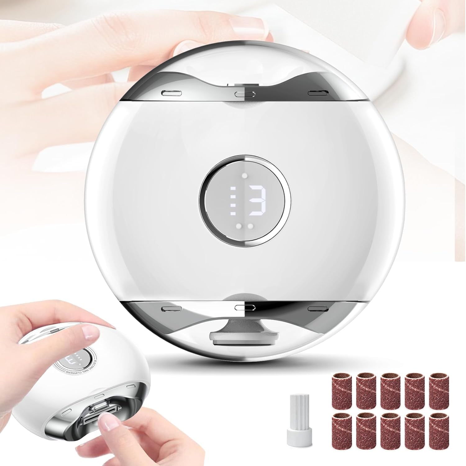 Photo 1 of Electric Nail Clipper with LED Light 3 Speeds, Fingernail Cutter and Polisher and Exfoliating 3 in 1 Design, Nail Scraps Storage Rechargeable Safety Fingernail Trimmer for Baby Adult and Seniors