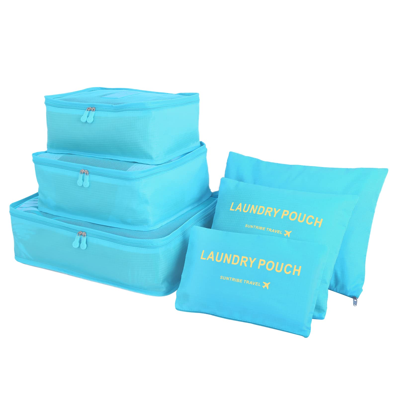 Teynewer 6PCS Travel Organiser Packing Bags Packing Cubes Set Durable Luggage Organisers Suitcase Storage Bags Compression Pouches for Travel Accessories, Blue