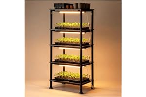 RooTrimmer 5-Tier Seed Starter Trays Plant Stand with LED Grow Light (Auto-Timer), Bottom Watering Designed for Indoor Greenhouse Plants, Fits Small Pots & Seedling Cell Trays - Black