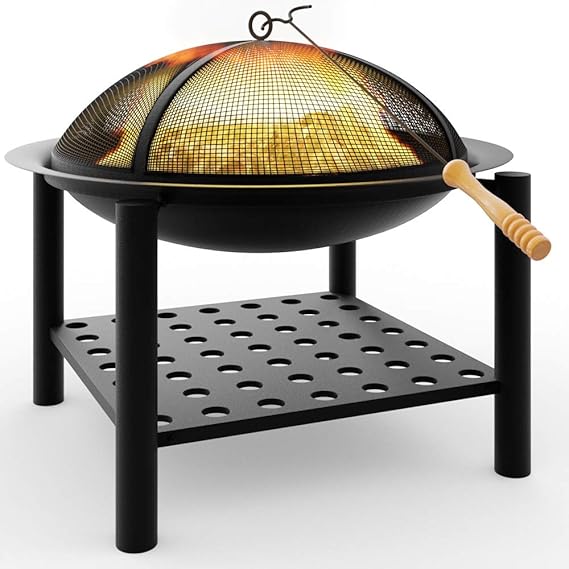 Deuba® Feuerstelle rund | 50x50 | Feuerhaken | Funkenfluggitter | Ablagefach | Feuerkorb Feuerschale Grillfeuer Lagerfeuer