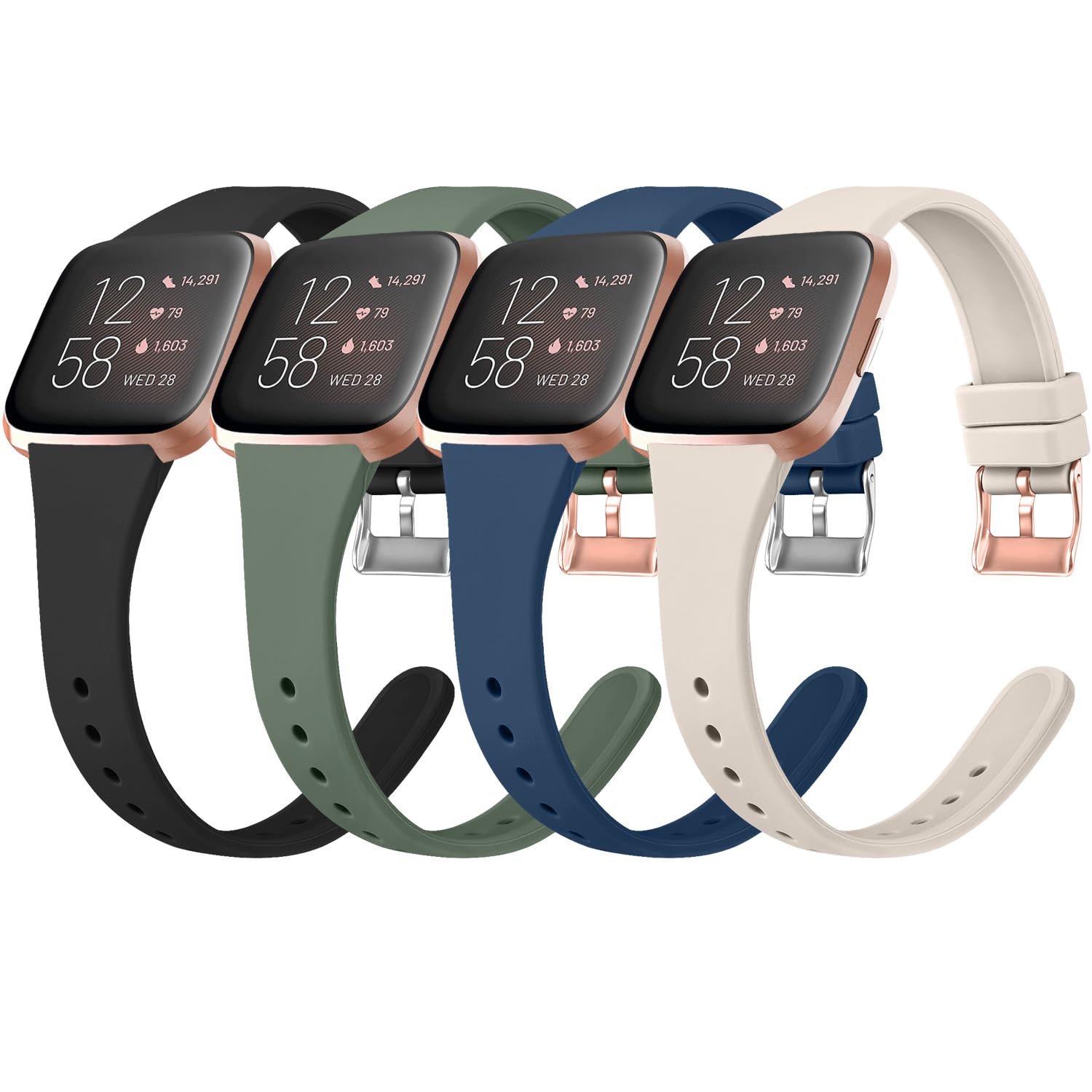 Strap for Fitbit Versa 2 Straps for Women Men / Fitbit Versa Lite Strap, Soft Slim Thin Silicone Replacement Strap Wristband Watchband Small Large compatible with Fitbit Versa 2 (4-PACK 02, Small)