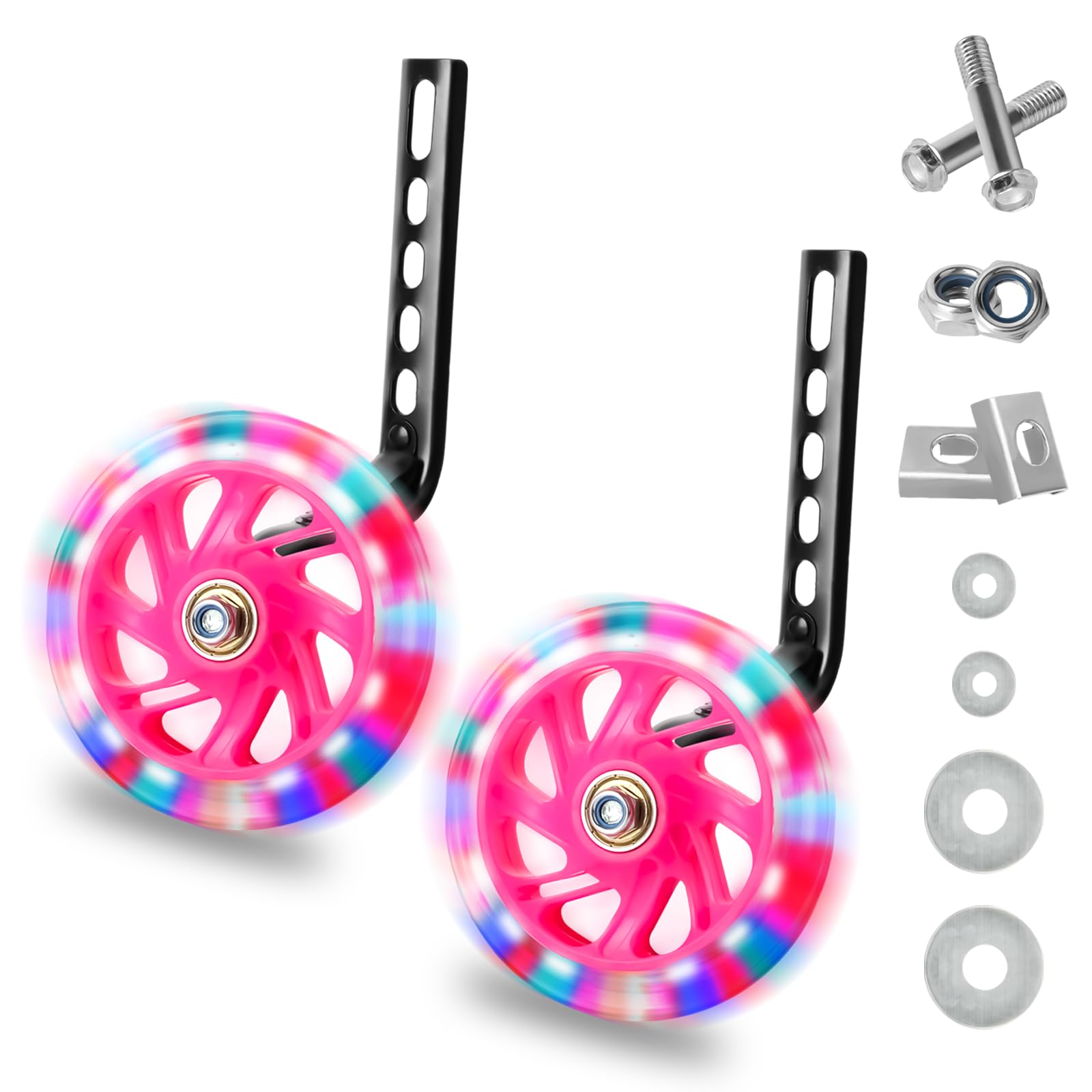 QKTYB Kids Bike Stabilisers, Bicycle Training Flash Wheels for Kids, Bike Stabilizers for Childs Support Wheels for 12 14 16 18 20 Inch (1 Pair)