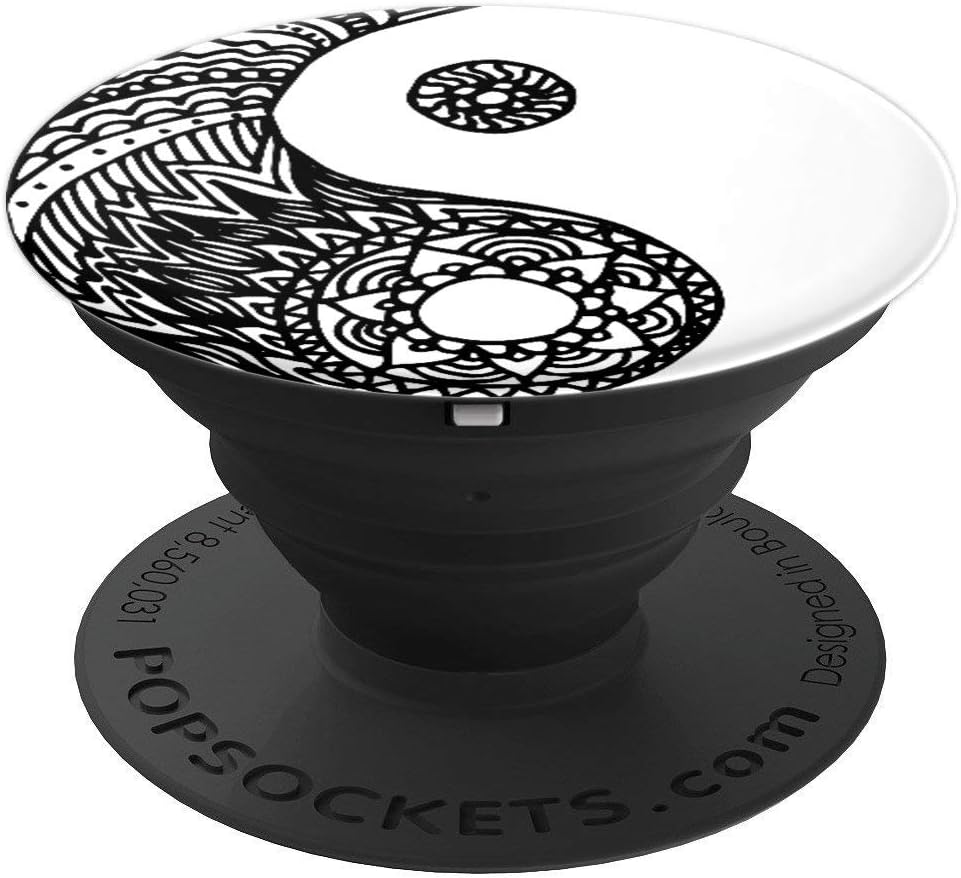 Yin Yang Black White Mandala Spiritual Symbol Lucky Charm PopSockets Grip and Stand for Phones and Tablets