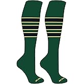 Mk Socks Striped Knee High Baseball, Football Socks (C) Dk Green, Vegas Gold, Black