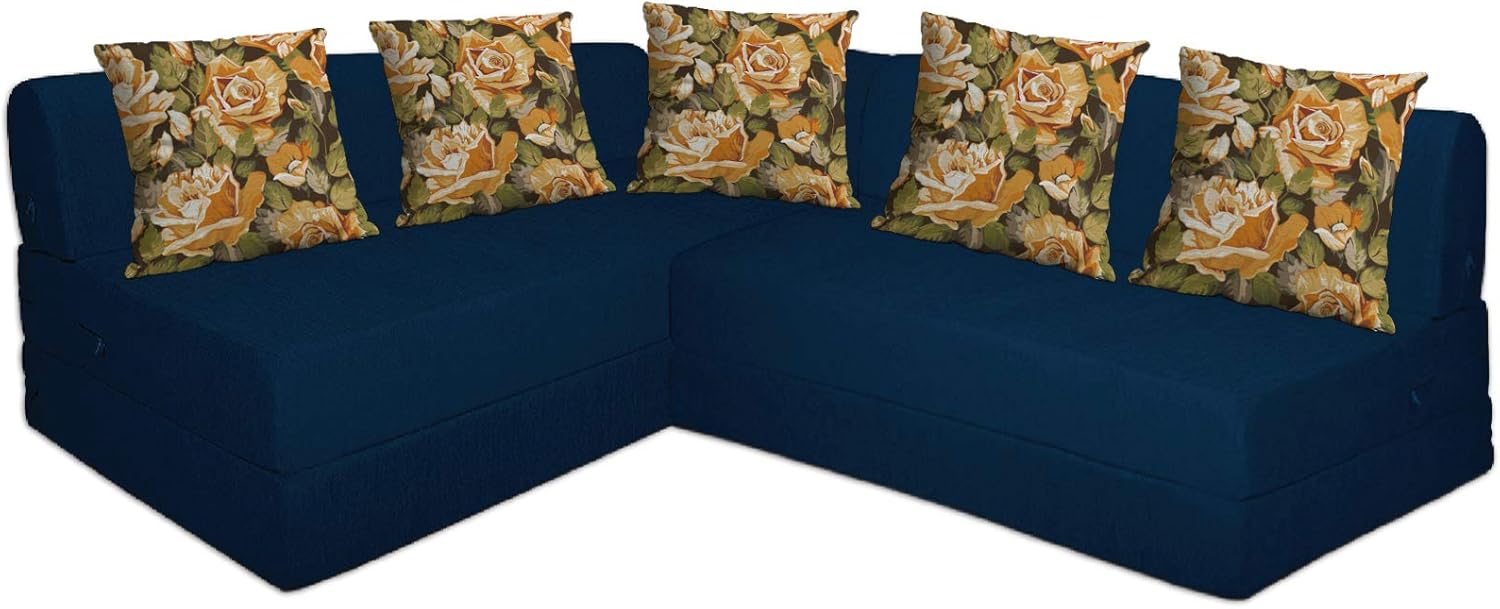 Aart Store Four Seater Interchangeable L Size Sofa Set in Blue for