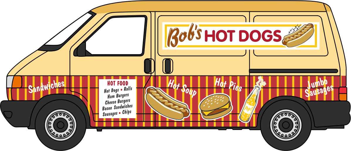 Oxford Diecast 76T4007 VW T4 Van Bobs Hot Dogs
