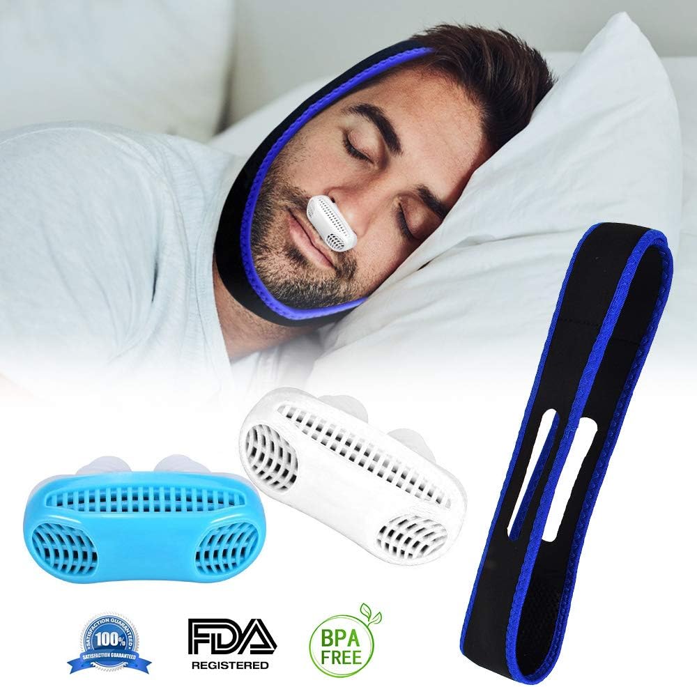 Anti Snore Sleep Aid with Anti Snoring Chin Strap and Air Purifier Filter Nose Vents, Stop Snoring Solution and Anti Snoring Devices [Upgraded Version] (Blue)