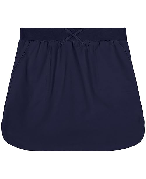 IZOD Girls' School Uniform Pull-on Scooter Skirt with Undershorts, Knit Waistband & Functional Pockets, Wrinkle Resistant, Navy, 8