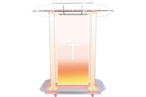 LAYBURST Church Pulpit with Hollow Cross Design,Led Acrylic Podium with Wheels& Vertical Reading Platform, 46”Transparent Lecterns for Churches,and Classroom (39.4"L*15.7"W *45.7"H)