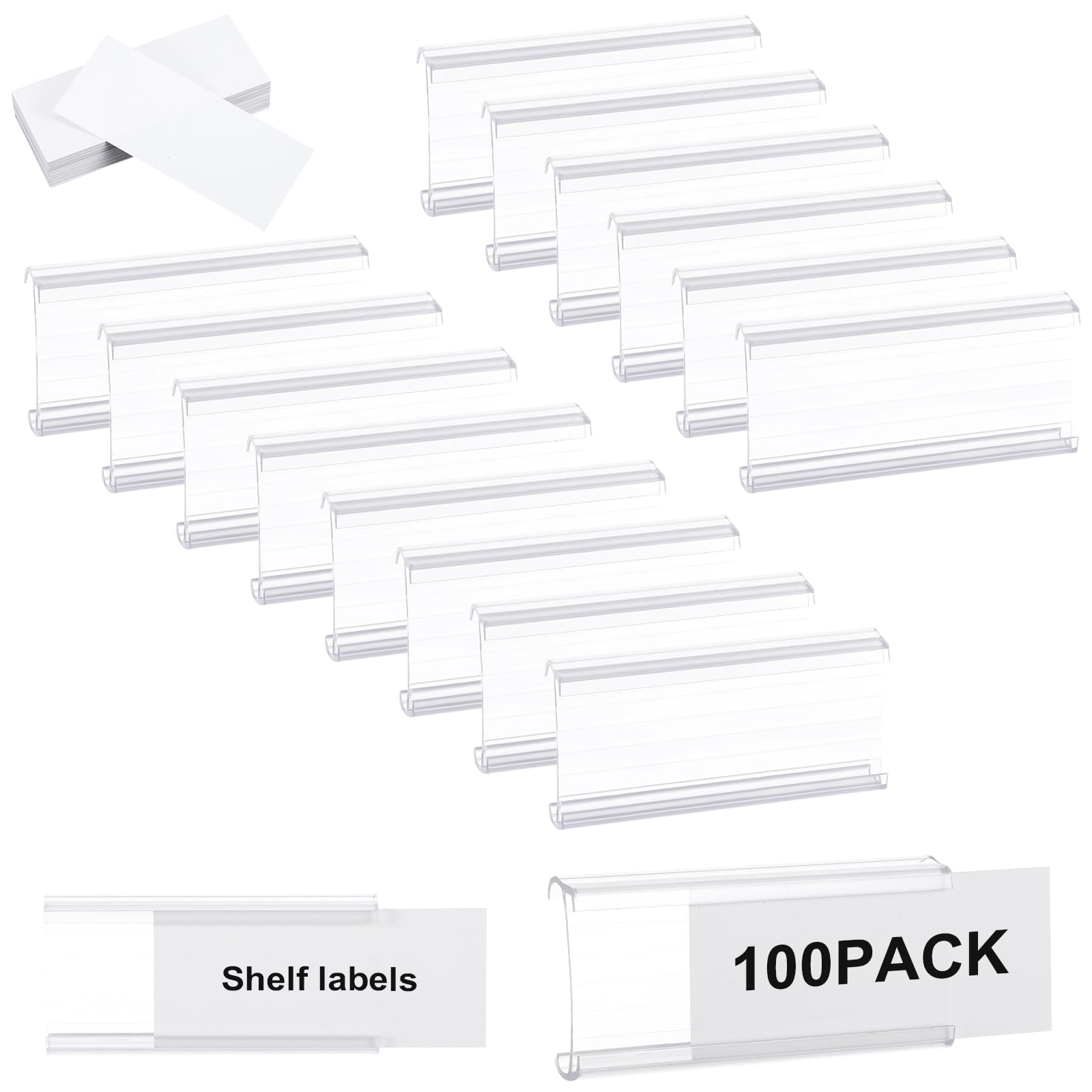Photo 1 of 100pcs Label Holder Wire Shelf Labels 3 Inch Shelf Tags for Wire Shelving Metro Shelving Clips for 1-1/4in Shelves Adjustable Plastic Rack Label Holder Retail Warehouses Price Display