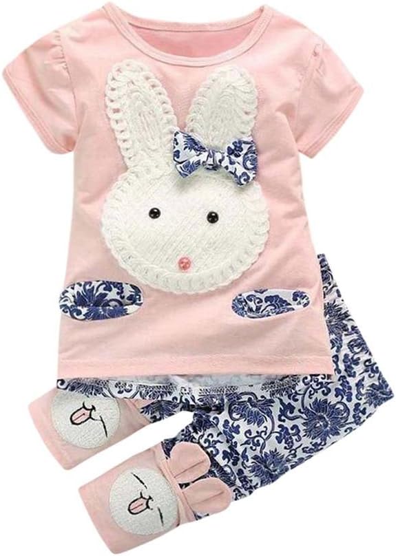 0-3Years Baby Clothes, Girls Bunny Short Sleeve T-Shirt Tops +Pants Set