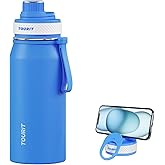 TOURIT 32oz Stainless Steel Wide Mouth Water Bottle, Double-Wall Vacuum Insulation with Spout Lid for Sports and Travel, Sapphire