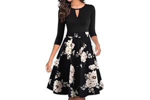 YATHON Women's Vintage Floral Flared A-Line Swing Casual Party Dresses with Pockets
