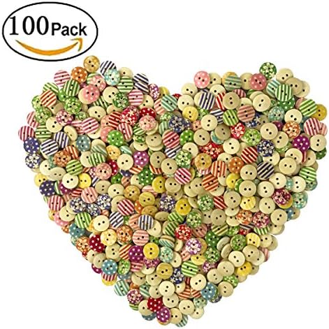 100pcs Mixed Wooden Buttons 5/8" in Bulk Buttons for Sewing DIY Crafts Button