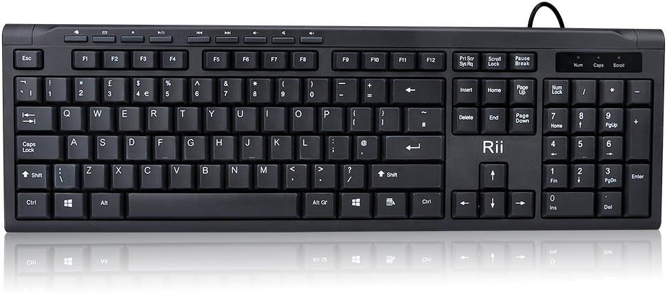 Rii RK907 USB Wired Keyboard Full Size Office Keyboard Compatible with Mac PC Tablet Windows Android Microsoft UK Layout