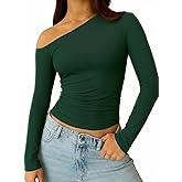 ForeFair Women Sexy Off The Shoulder Long Sleeve Top Y2k Ruched Going Out Tops Cute Slim Fit Fall T-Shirts