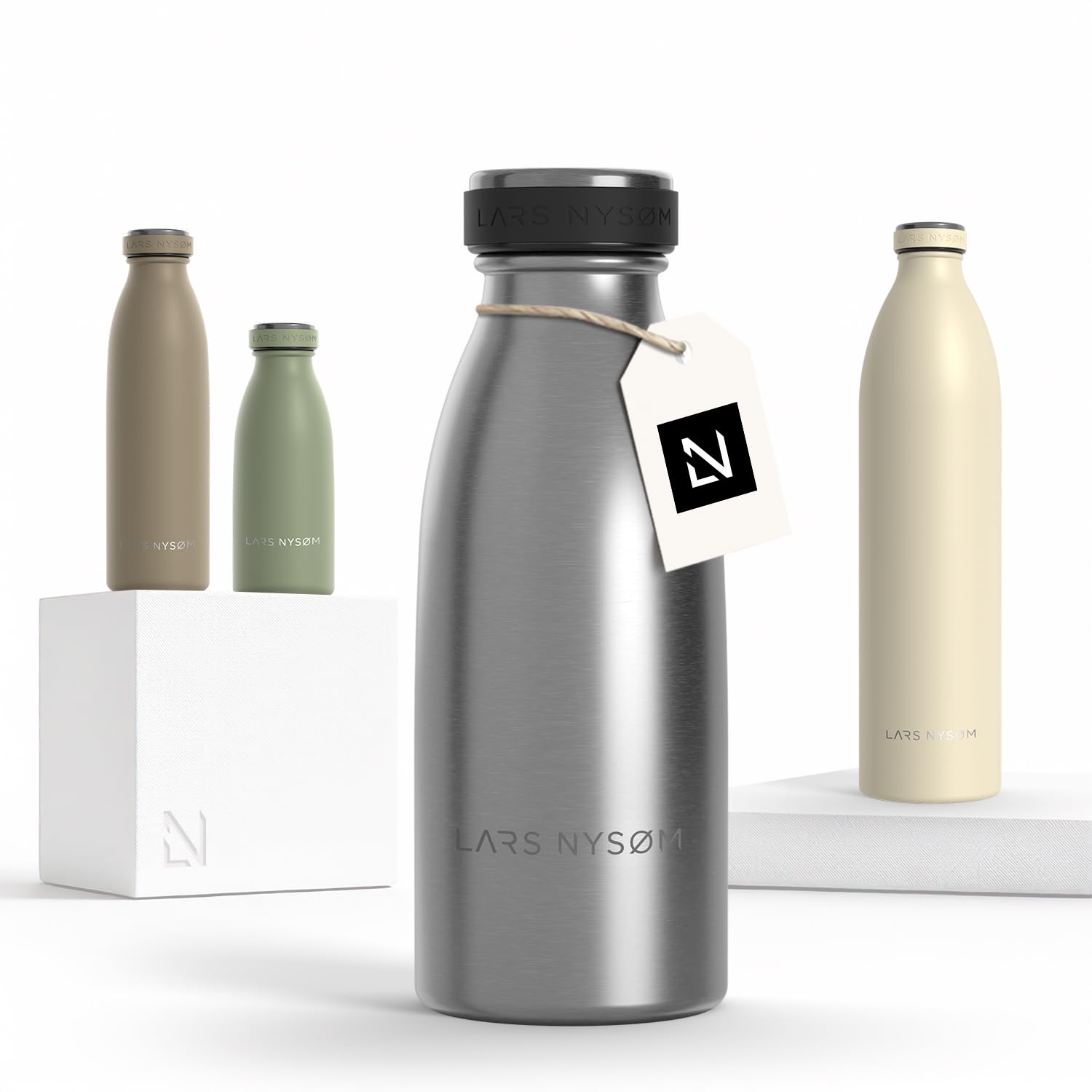LARS NYSØM Stainless Steel Insulated Water Bottle 350ml, 500ml, 750ml, 1L, 1 5 Liter|nsulated Thermo Flask for Hot and Cold Beverages | Leakproof Drinking Bottle (Stainless Steel, 350ml)