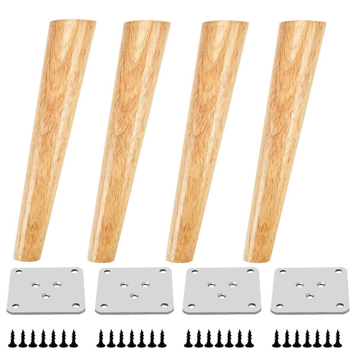 Qrity 4 PCS Wooden Furniture Legs, Oblique Tapered Replacement Sofa Feet 300mm Height with Non-slip Mat, Screws & Mounting Plate