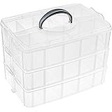 Foraineam 3-Tier Stackable Storage Box Organizer with 30 Adjustable Compartments, Plastic Craft Organizer Case Tool Storage C