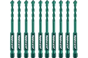 10PC 3/16" Green Concrete Drill Bit Set, Mgtgbao 5mm Masonry Drill Bits for Tile,Brick, Plastic and Wood,Tungsten Carbide Tip Best for Wall Mirror and Ceramic Tile on Concrete and Brick Wall