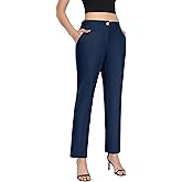 Little Donkey Andy Women's Stretchy Straight Leg Dress Pants Business Casual Elastic Waist Cropped Work Pants with Pockets Blue M