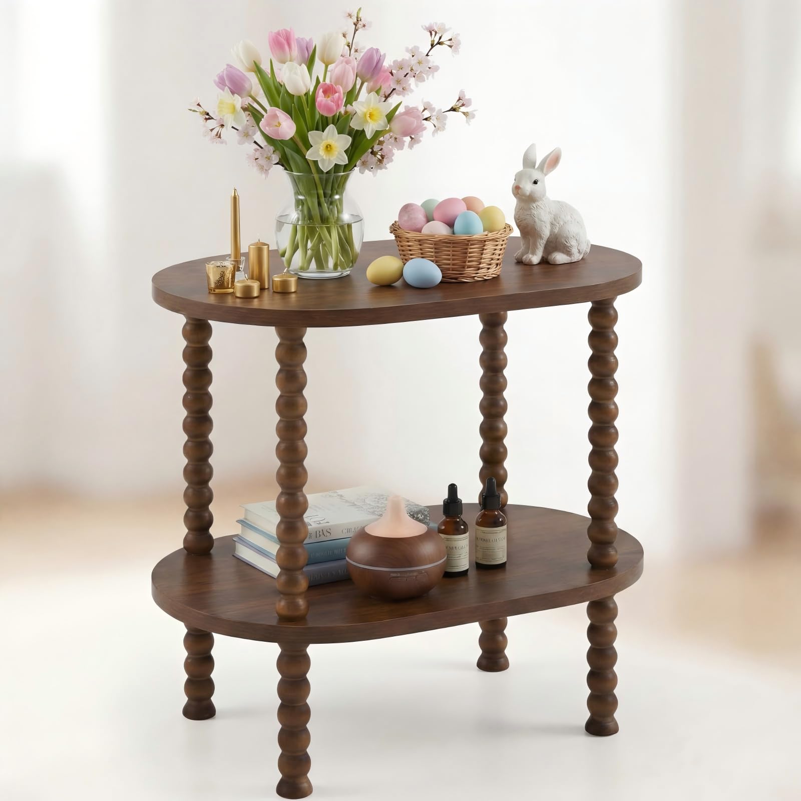 Photo 1 of ***MISSING PARTS***
AceOrbit 2 Tier Spindle Side Table Small Rustic Vintage Bedside Nightstand Coffee End Table with Storage Shelf Nightstand for Small Space, Bedroom, Indoor Outdoor, Easy Assembly (Brown,Oval)