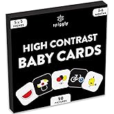 Spiggly High Contrast Baby Flashcards Black White Color Newborn Brain Development Toys Visual Stimulation Learning Activity Cards 50 Pictures for Newborn Activities Educational Infants Gift 3-6 Months