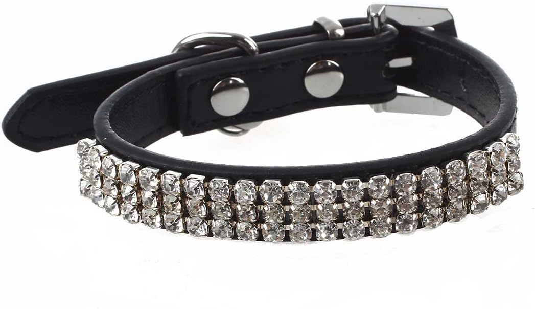 BOZLIZ - Xs Black - Black Leather Rhinestone Diamante Bling Dogs Cats Pets Puppy Neck Collars Xs - Leggings Crop Champion Tops Dress Button Tube Women Gloves Shorts Phone Tank Evening Pants Perfume B