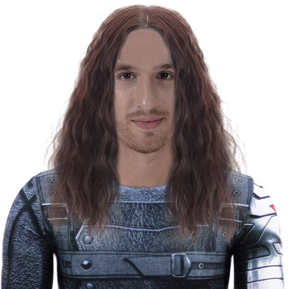 Photo 1 of PARTY ZONE Long Brown Cosplay Wig For Men Rogue Synthetic Wavy Role Play Hair Fun Anime Wigs for Party Mens Halloween Aquaman Wig (Brown)