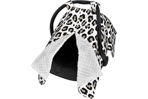 9CH Car Seat Canopy for Babies, Peekaboo Opening Minky Car seat Cover for Baby Mom Nursing Breastfeeding Covers, Minky Blanket for Infant Toddler (Leopard)