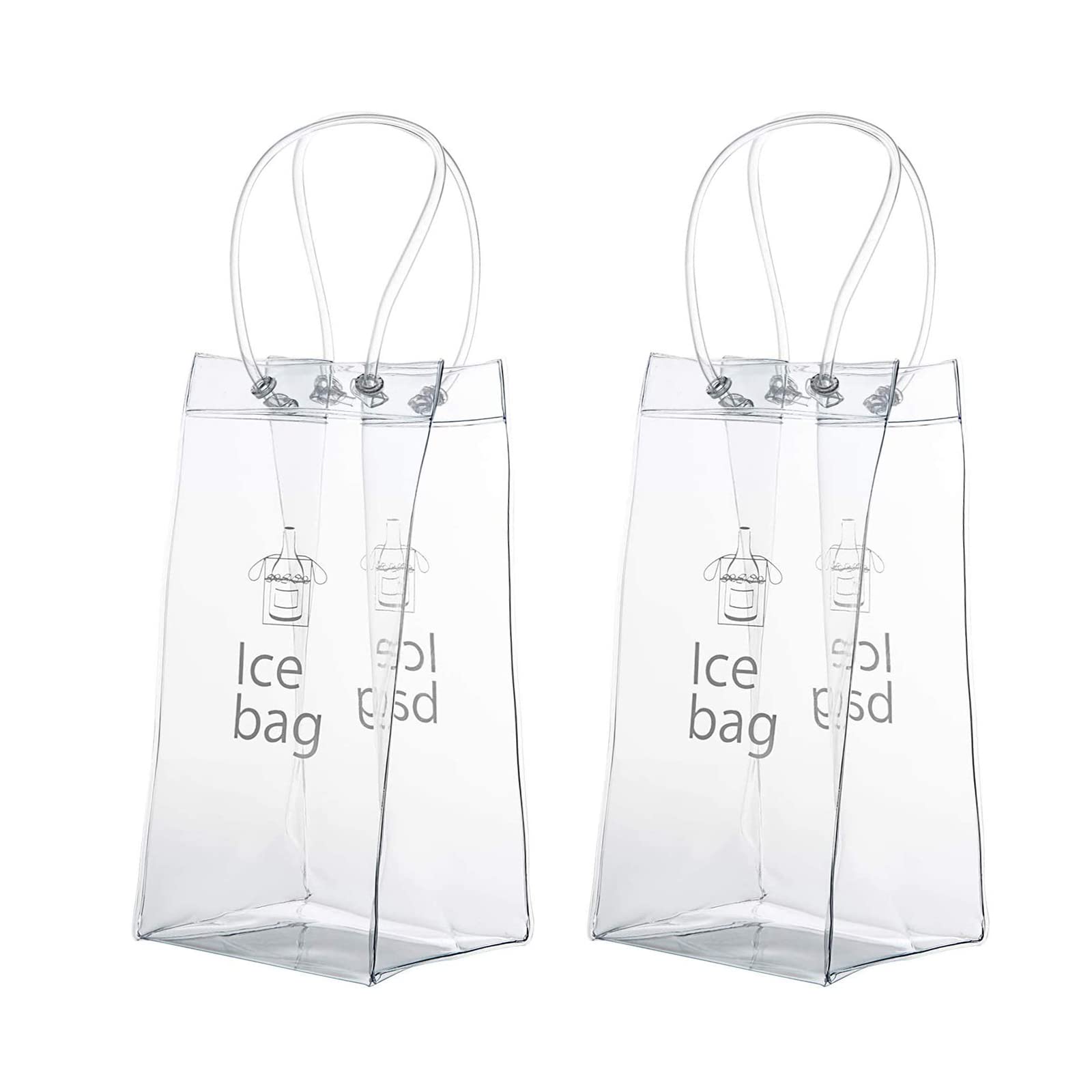 MEIRRAI Ice Bag Wine Cooler Cooler with Handle, 2 Pcs Ice Bucket, Champagne Ice Bags Transparent PVC Wine Bag for Beer Cold Wine White Refrigerated Drinks, Outdoor Storage
