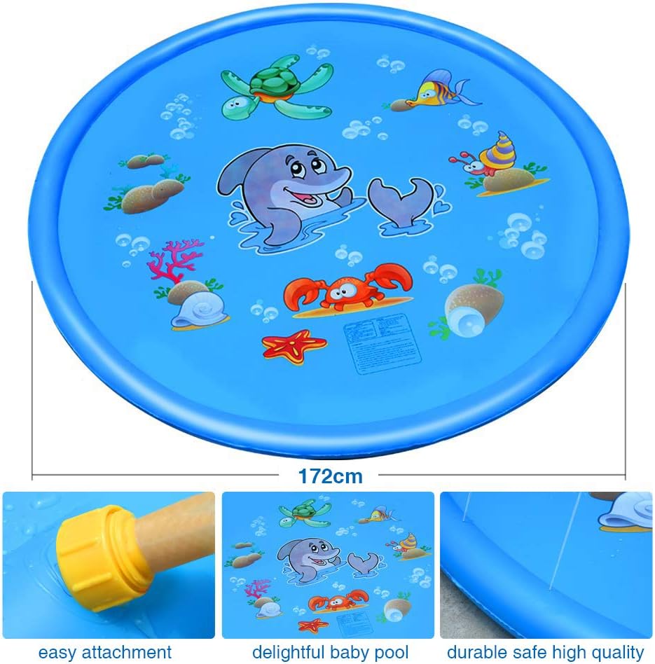 Anpro 170 cm / 68 Splash Pad,Splash Pad for Kids over 6 years old/Pets,Sprinkler Pad for Kids,Summer Garden Outdoor Spray Water Toys including 15 PCS Anti-slip Tapes - Image 3