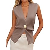 Cicy Bell Womens V Neck Sweater Vest Dressy Casual Knit Sleeveless Shirts Slim Fit Lightweight Button Fall Tops Khaki