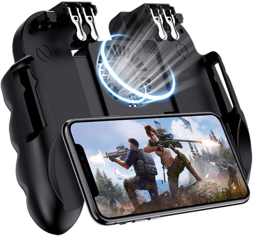 LayOPO Mobile Game Controller with Silent Cooling Fan, 2019 New Upgrade H9 Wireless 6 Finger Operation Mobile Gaming Joystick for PUBG, Universal Gamepad Grip for 4.7-7 Inch Android iOS