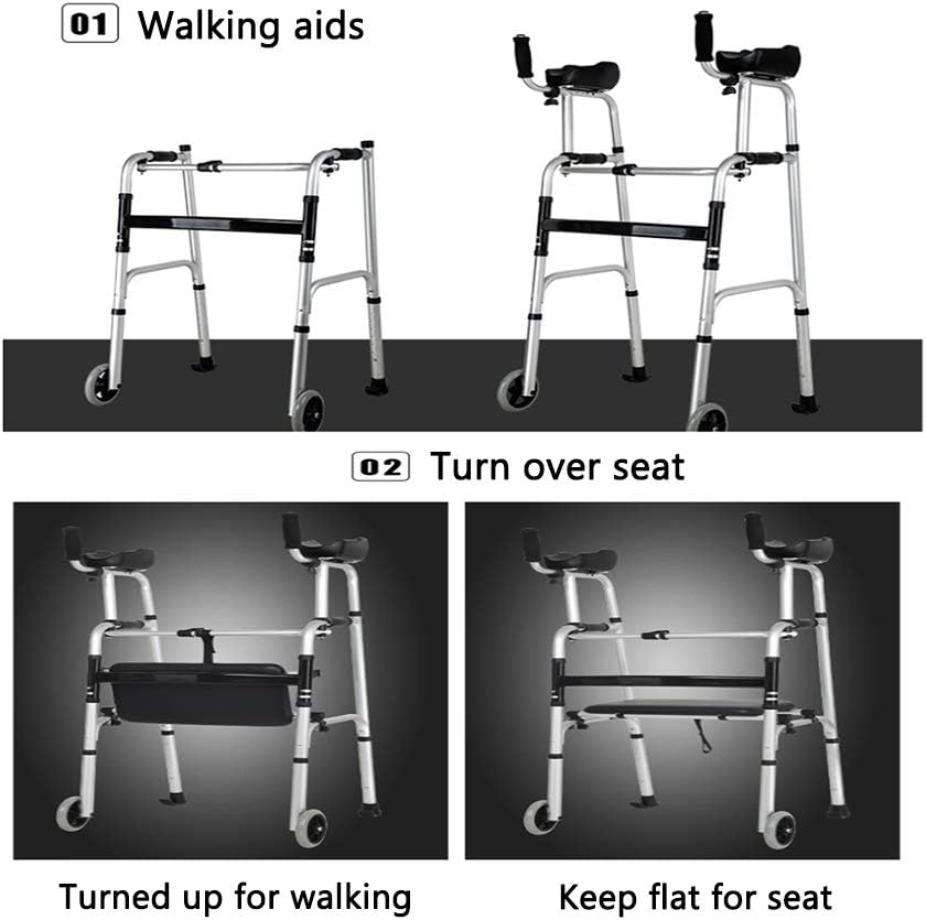 TXDWYF Walking Frame with Wheels/Walking Aids with Wheels/Walking Frames for The Elderly/Rollators/Standard Walkers/Walking Frames/Walkers Hemiplegia Rehabilitation Stand, 4wheel+seat -