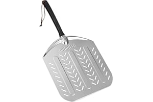Mimiuo Perforated Aluminum Pizza Peel for Oven and Grill, 12 x 14 Inch Turning Spatula Shovel for Baking Bread, Pie - Pizza O