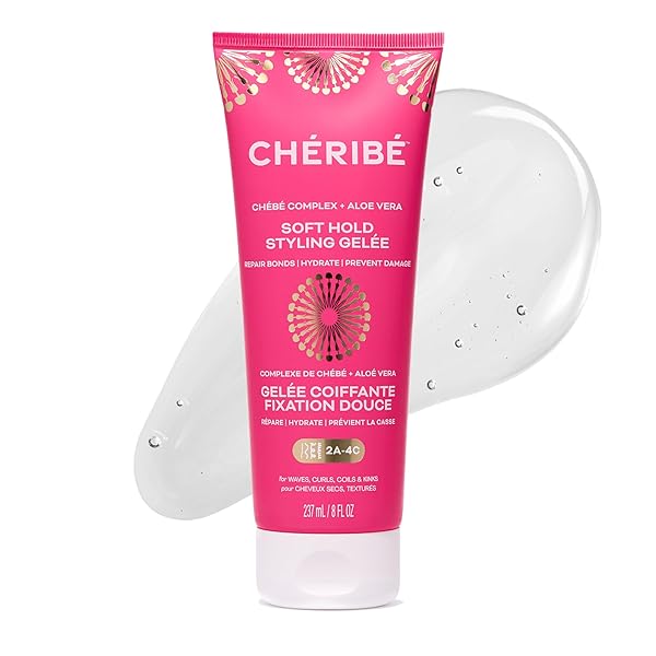 CHÉRIBÉ SOFT HOLD STYLING GELEE WITH 100% CHEBE COMPLEX + ALOE VERA, CURL DEFINING, MOISTURIZING & SHINE ENHANCING STYLING GEL – HAIR GEL FOR ALL TEXTURES 2A-4C & POROSITIES, ALCOHOL-FREE, 8 FL OZ