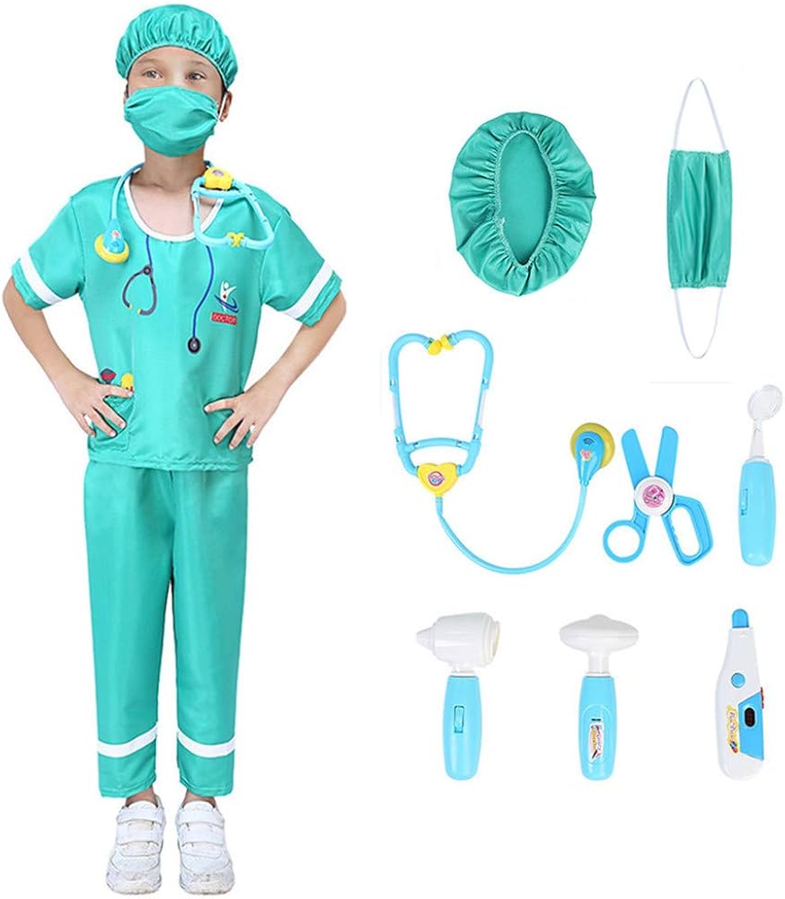 FunsLane Doctor Costume Kids Role Play Set, Green Surgeon