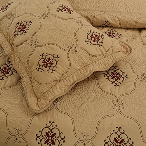 MarCielo 3Piece Embroidery Quilt Set Bedspread Bed Coverlets Cover Set