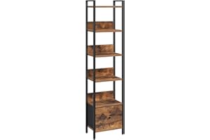MAHANCRIS Bookshelf, 6 Tier Tall Narrow Bookcase with Drawer, Industrial Shelf Storage Organizer, Display Shelving Unit for L