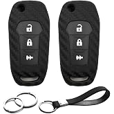 INFIPAR 2pcs Compatible with Ford Maverick F-150 F-250 F-350 F-450 F-550 Super Duty Lightning Ranger Bronco Expedition Escape Explorer Fusion EcoSport F-650 F-750 Carbon Fiber Looks Key Fob Cover Case
