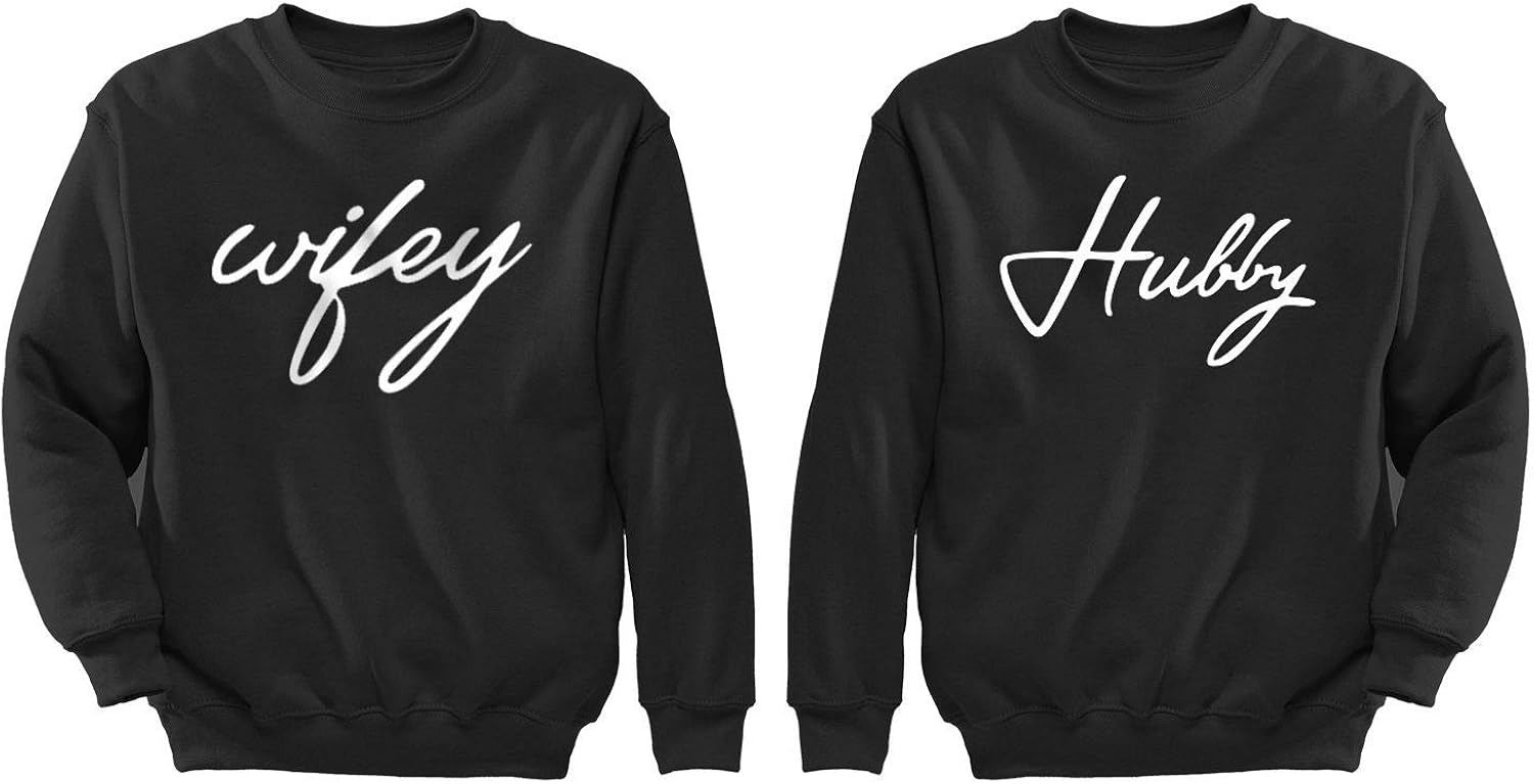 XtraFly Apparel Women's Wifey Hubby Valentine's Matching Couples Pullover Crewneck-Sweatshirt at 