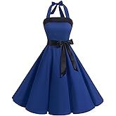 Timormode Vintage Dress for Women 1950s Halter Retro Cocktail Dresses Audrey Hepburn Style Rockabilly Swing Dress