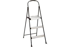 COSCO Lightweight Three-Step Folding Step Stool for Home Use - Large Platform, One-Hand Release, Non-Marring Leg Tips, Aluminum and Steel Frame