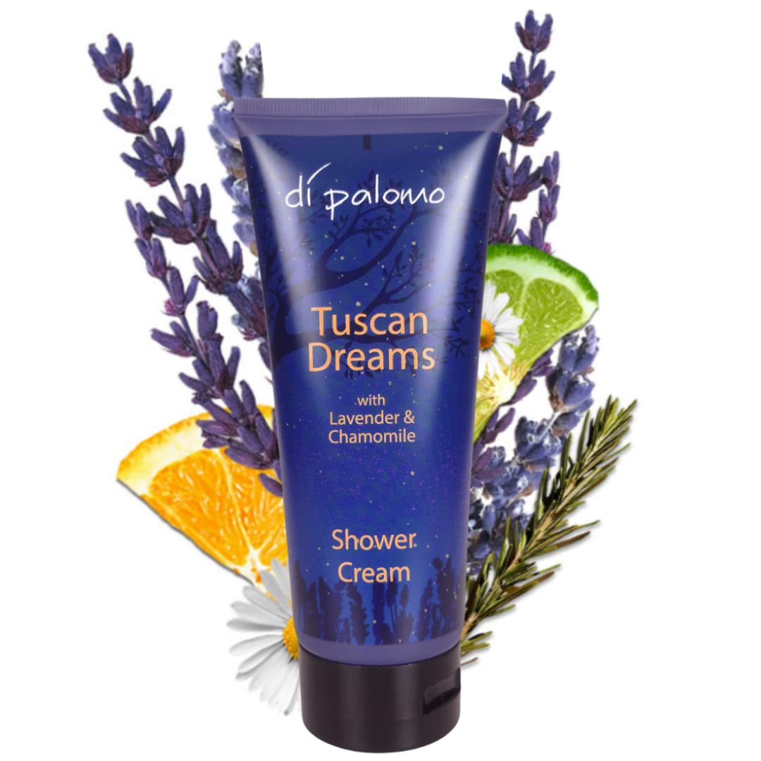 Di Palomo Vegan Tuscan Dreams Shower Cream 200ml. Moisturising Lavender Shower Cream. Luxury Body Wash & Shower Gel with Skin Care and Calming Lavender & Chamomile. In Shower Moisturiser.