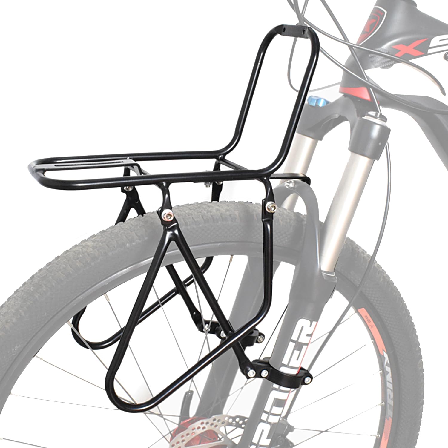 2025 Aluminum Alloy Bike Front Pannier Rack Weight 550g with Upgraded Clamp Ring 15kg Load Bicycle Cargo Rack Can Carry Pannier Bag/Basket/Tent/Sleeping Bag,Black,A