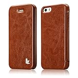 iPhone SE Case, Jisoncase iPhone SE 5S 5 Leather Case Cover Book Folio Style Magnetic Flip Case for Apple iPhone SE/iPhone 5S 5- Brown (JS-ISE-01M20)