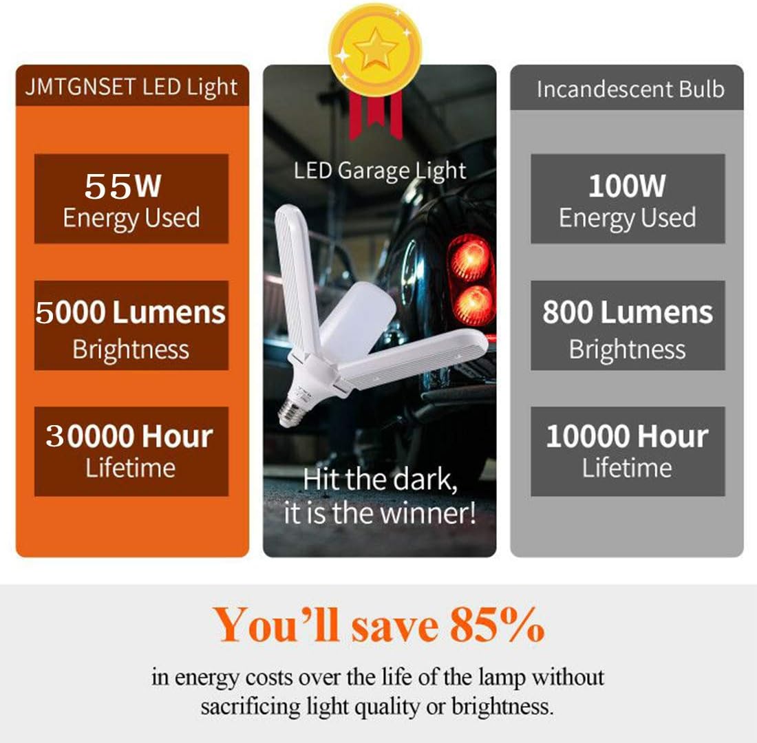 LED Garage Light Equivalent 400W, 5000LM 6000K Led Light Bulb, E27 Medium Base, Led Deformable Light, Workshop Light for Workshop, Workbench, Barn, Warehouse - - 